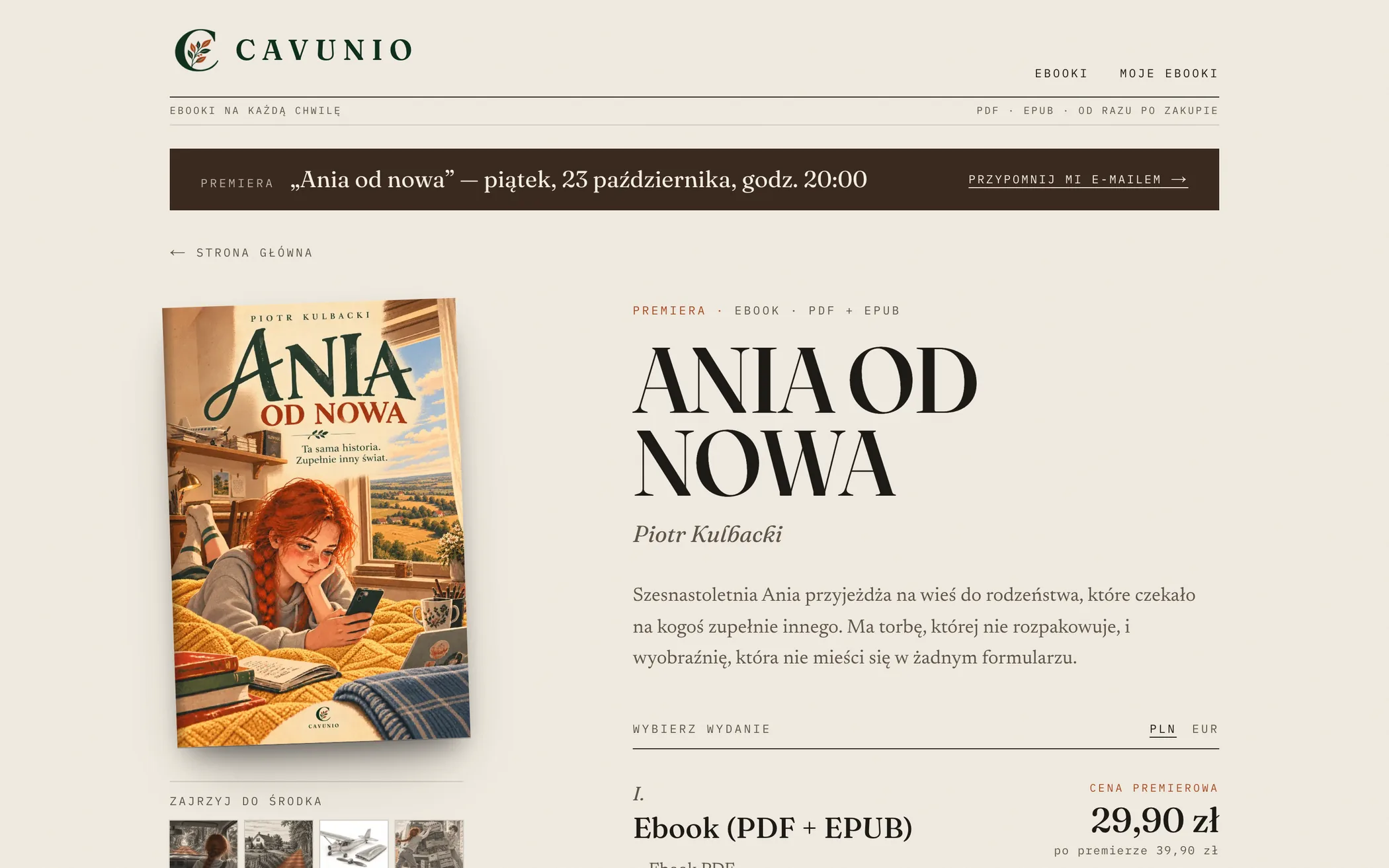 Página del ebook - portada, autor y breve descripción del libro