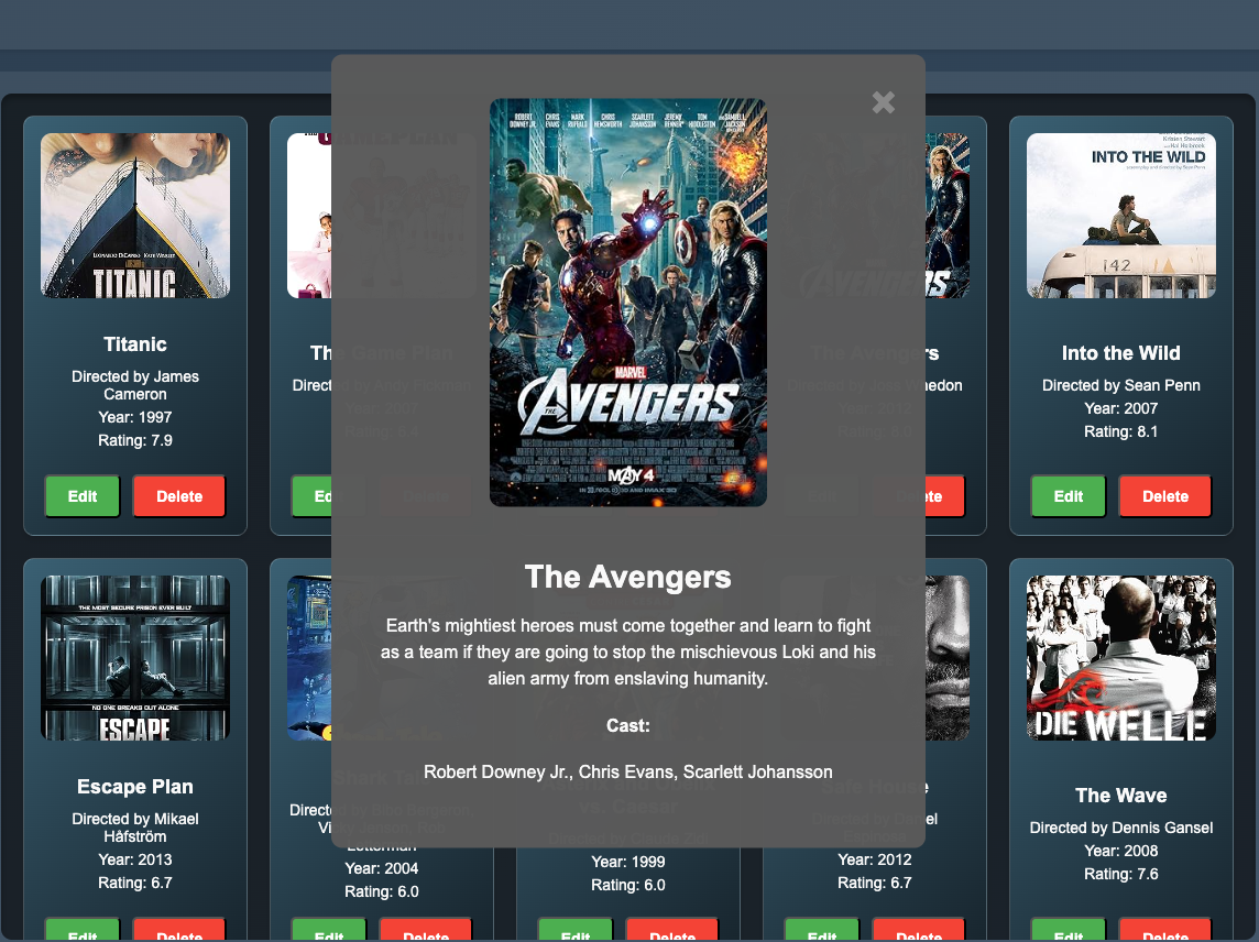 Movie details modal — plot & cast from OMDb