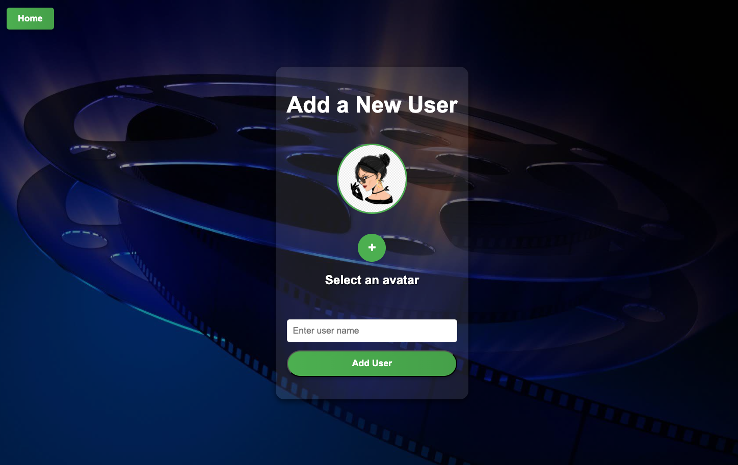 Add new user form — avatar picker and name