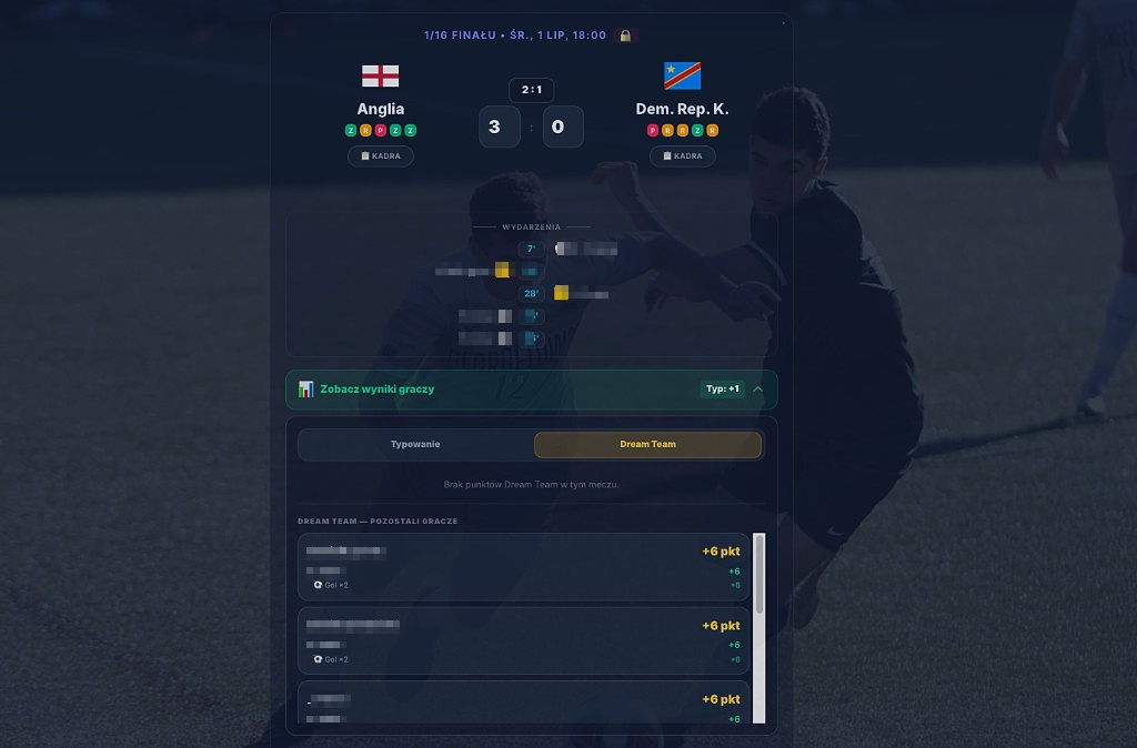 Dream Team on the match card — points for selected players’ performances among contestants